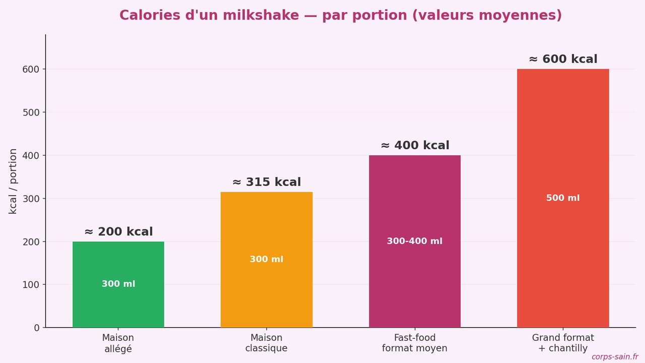 Infographie comparant les calories des milkshakes maison, fast-food et grand format