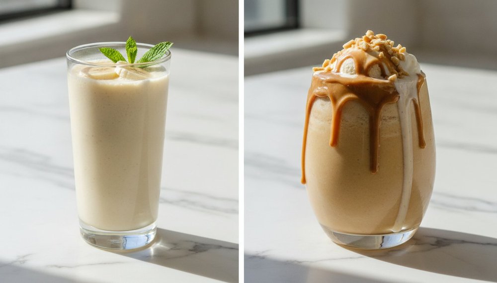 Comparaison entre un smoothie banane light et un smoothie banane gourmand