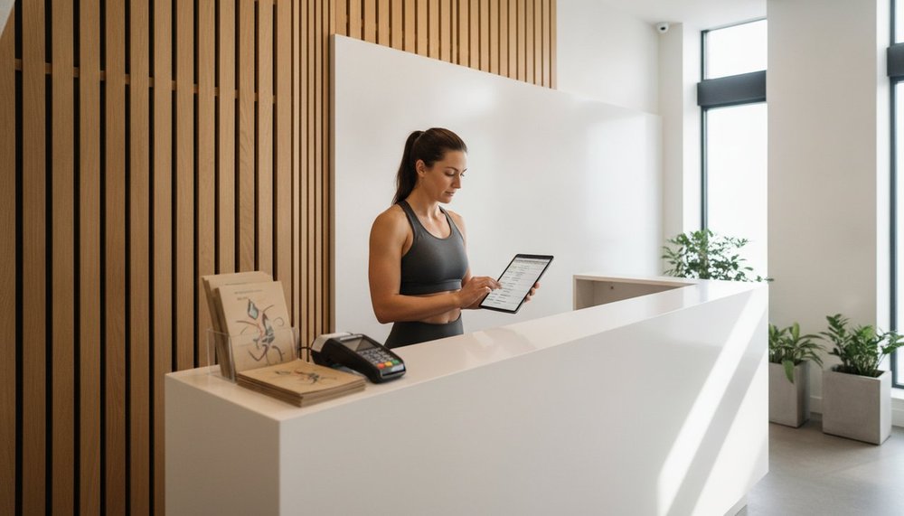 Accueil d'un centre de récupération sportive avec grille tarifaire et réservation