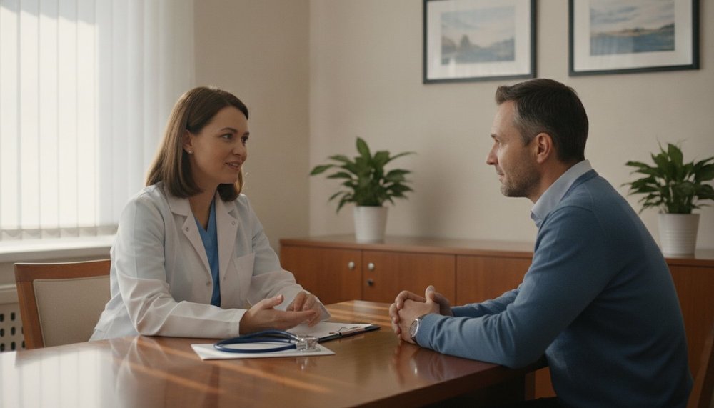 Consultation médicale pour un stress chronique dans un cabinet lumineux