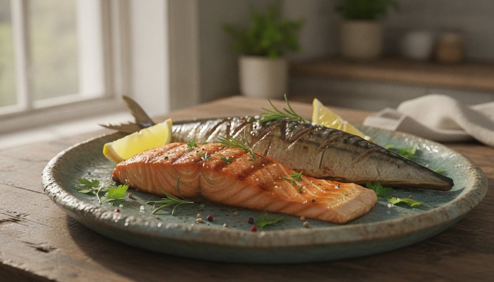 Assiette de poisson gras riche en oméga-3 EPA et DHA