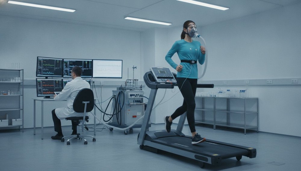 Test de seuil lactique en laboratoire sur tapis roulant avec masque d'analyse des gaz